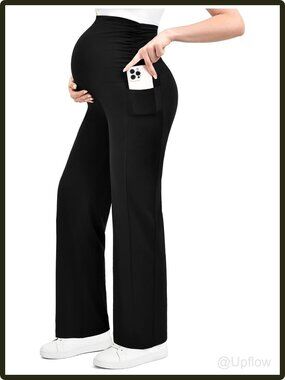 Women's Maternity Wide Leg Lounge Pants High Waist Stretch Pull On Pockets Work